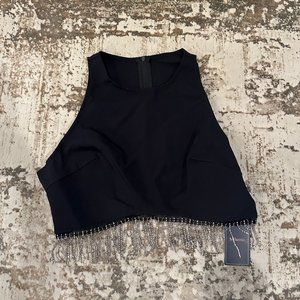 Rhinestone Fringe Tank Top Black S